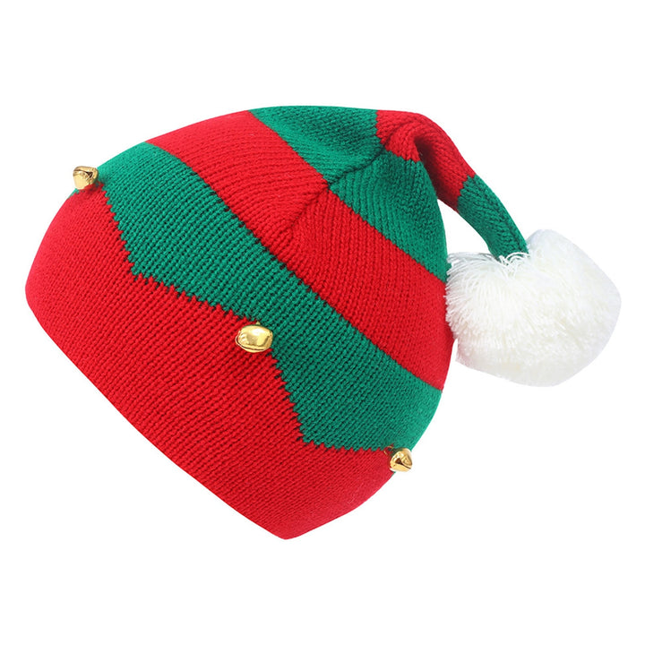 Autumn Winter Classic Red Green Splicing Santa Hat Plush Ball Bells Decor Knitted Woolen Hat Parent-child Christmas Image 9