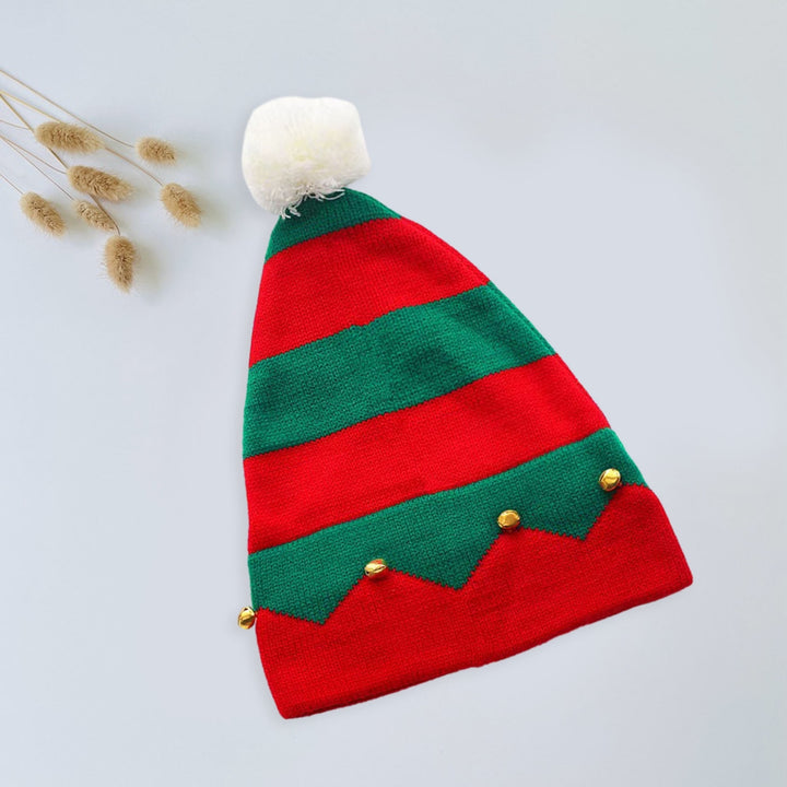 Autumn Winter Classic Red Green Splicing Santa Hat Plush Ball Bells Decor Knitted Woolen Hat Parent-child Christmas Image 10