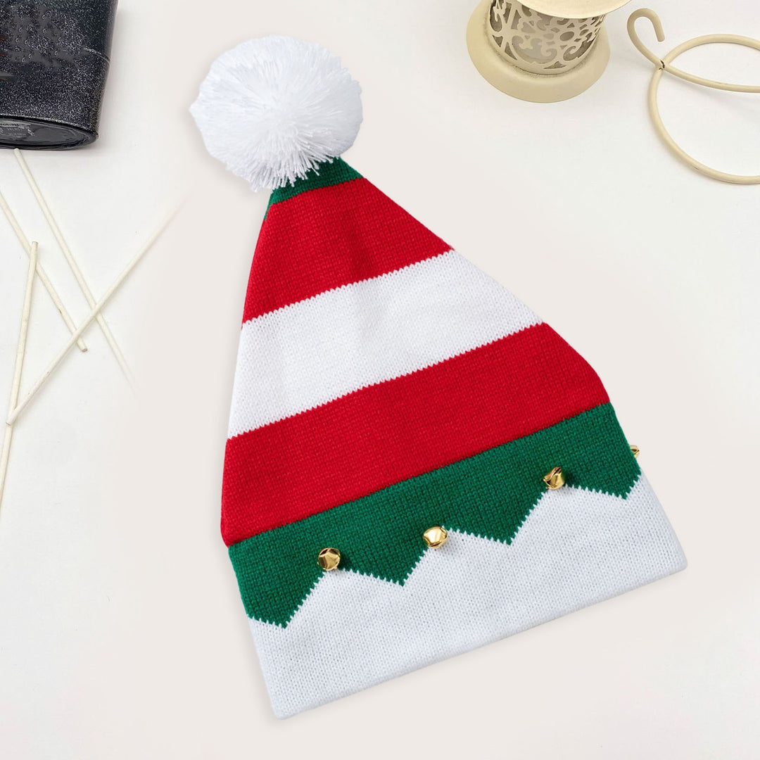 Autumn Winter Classic Red Green Splicing Santa Hat Plush Ball Bells Decor Knitted Woolen Hat Parent-child Christmas Image 11