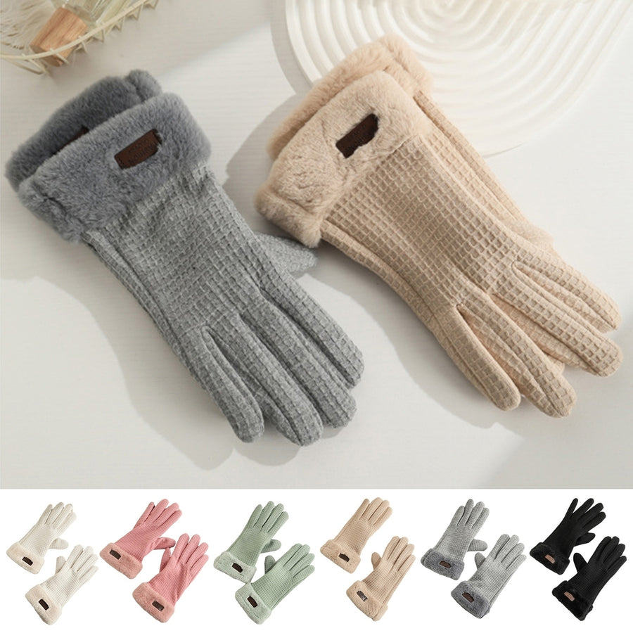 1 Pair Winter Warm Gloves Solid Color Fleece Lining Design Windproof Thick Thermal Touchscreen Gloves for Women Image 1