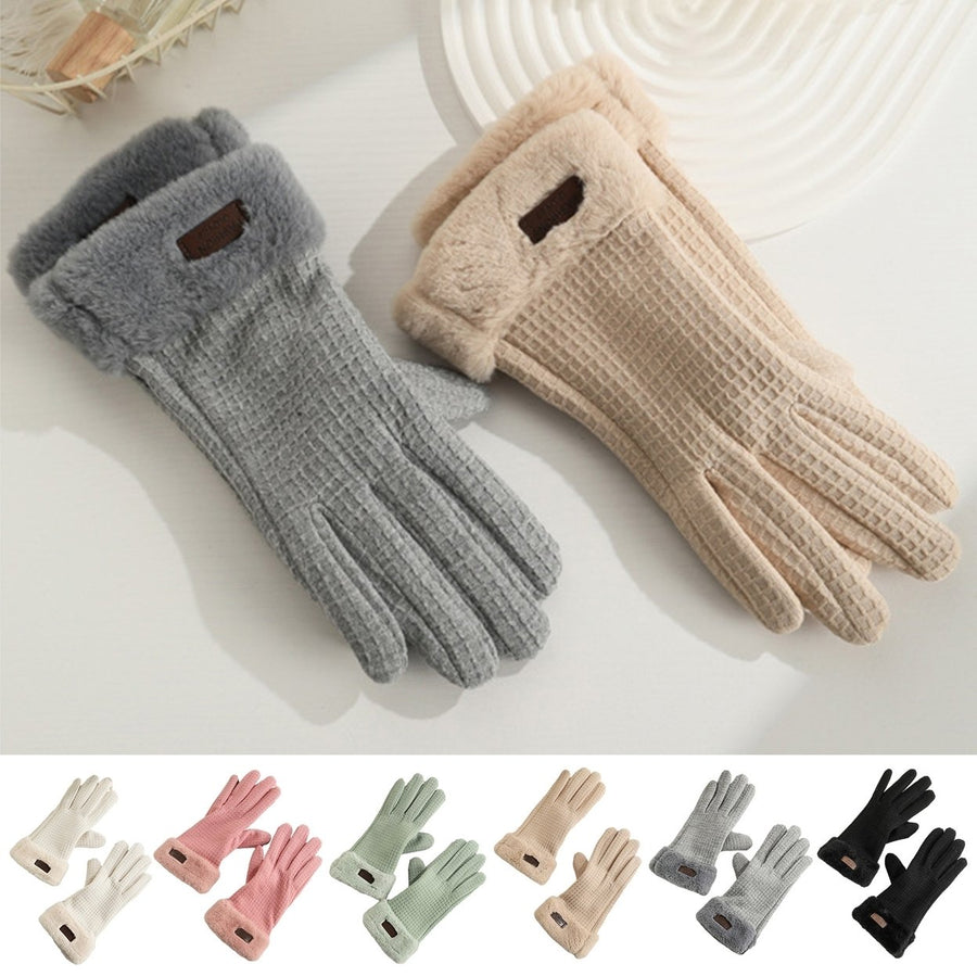 1 Pair Winter Warm Gloves Solid Color Fleece Lining Design Windproof Thick Thermal Touchscreen Gloves for Women Image 1