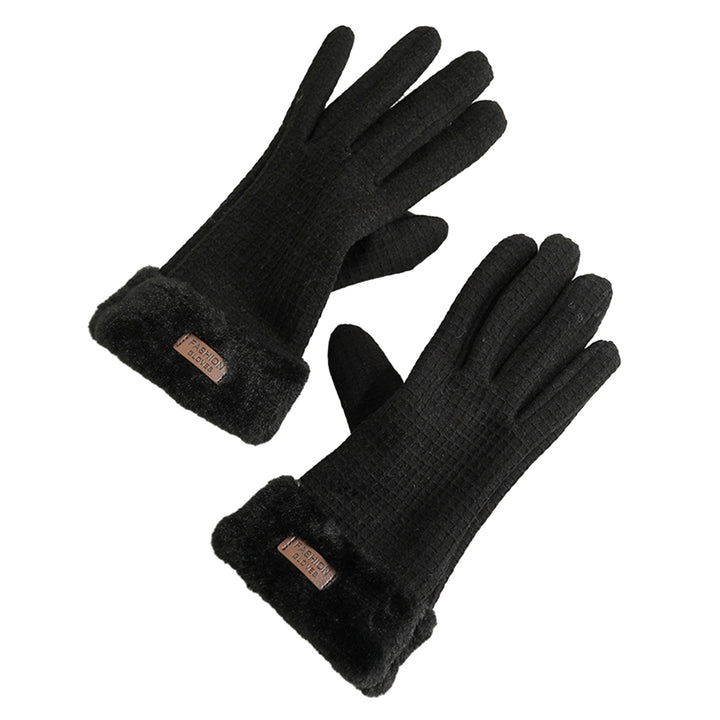 1 Pair Winter Warm Gloves Solid Color Fleece Lining Design Windproof Thick Thermal Touchscreen Gloves for Women Image 2