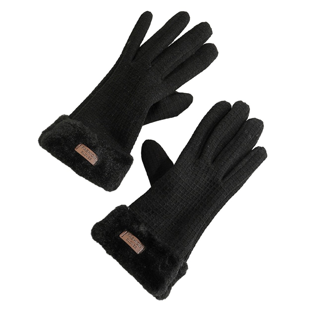 1 Pair Winter Warm Gloves Solid Color Fleece Lining Design Windproof Thick Thermal Touchscreen Gloves for Women Image 2