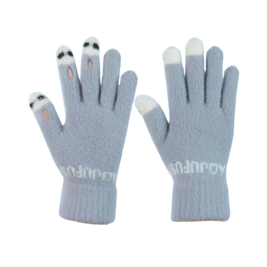 1 Pair Winter Gloves Cold Resistant Knit Thick Unisex Hollow Funny Cartoon Face Touch Screen Color Image 3