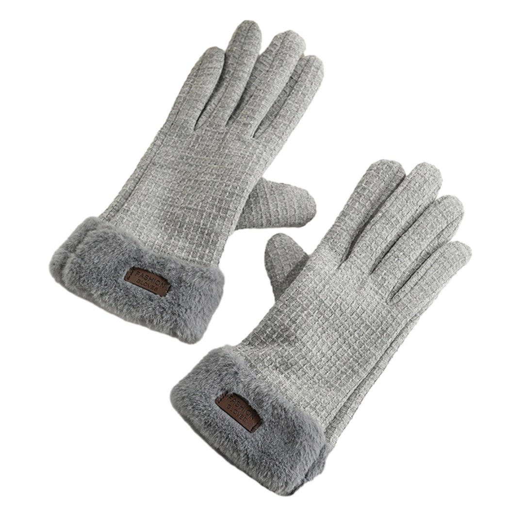 1 Pair Winter Warm Gloves Solid Color Fleece Lining Design Windproof Thick Thermal Touchscreen Gloves for Women Image 3