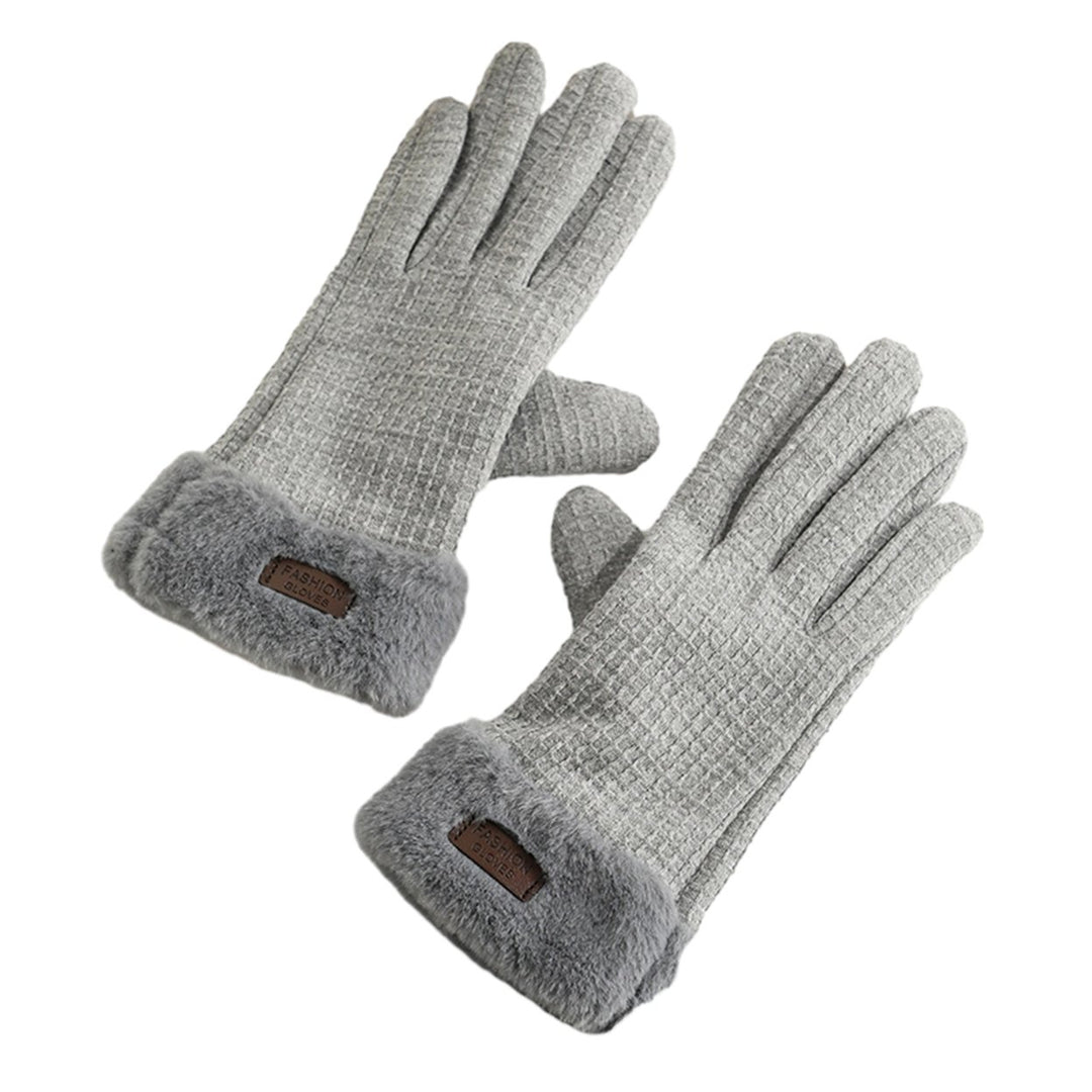 1 Pair Winter Warm Gloves Solid Color Fleece Lining Design Windproof Thick Thermal Touchscreen Gloves for Women Image 1
