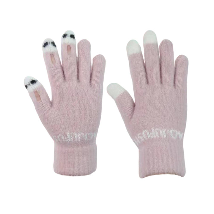 1 Pair Winter Gloves Cold Resistant Knit Thick Unisex Hollow Funny Cartoon Face Touch Screen Color Image 1