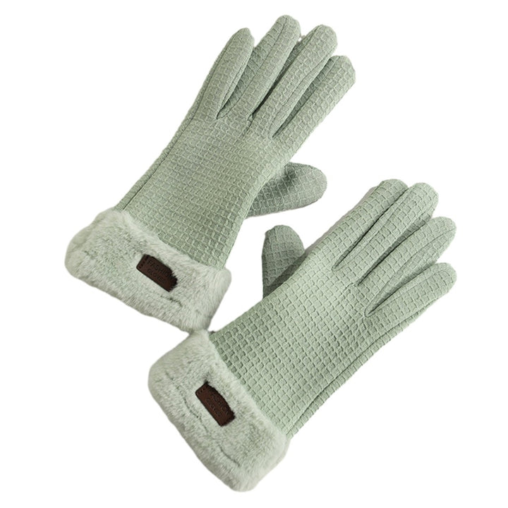 1 Pair Winter Warm Gloves Solid Color Fleece Lining Design Windproof Thick Thermal Touchscreen Gloves for Women Image 1