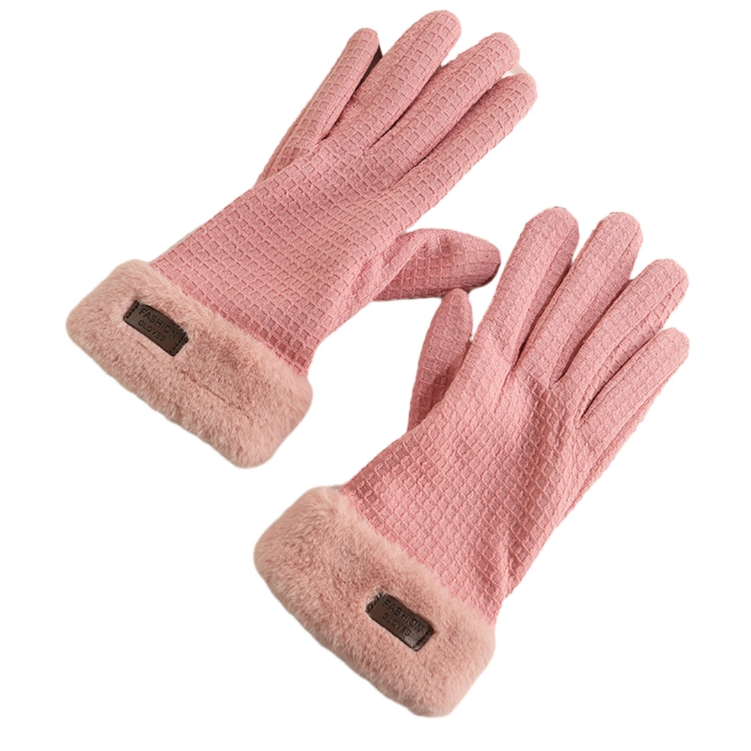 1 Pair Winter Warm Gloves Solid Color Fleece Lining Design Windproof Thick Thermal Touchscreen Gloves for Women Image 4