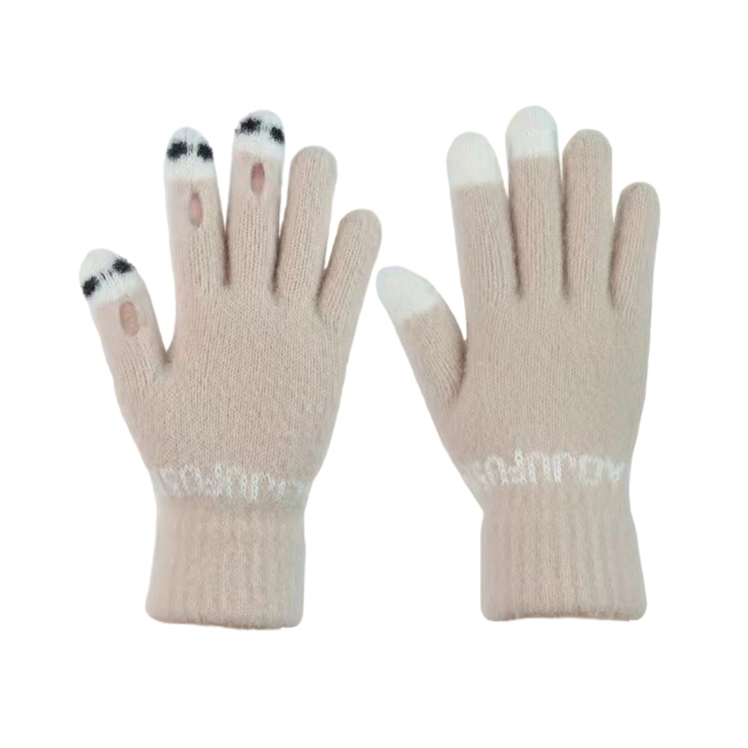 1 Pair Winter Gloves Cold Resistant Knit Thick Unisex Hollow Funny Cartoon Face Touch Screen Color Image 4