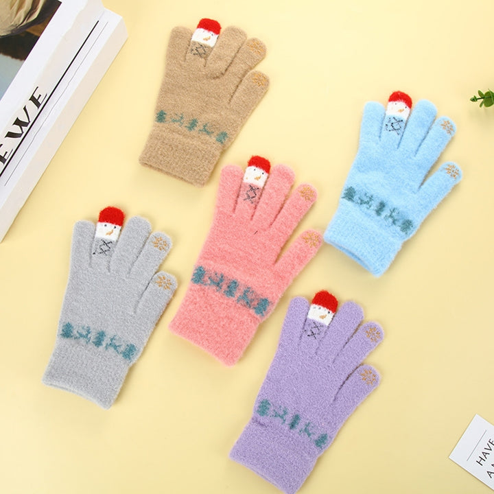 1 Pair Christmas Snowman Winter Gloves Knitted Thickened Full Finger Touchscreen Anti-slip Warm Image 1