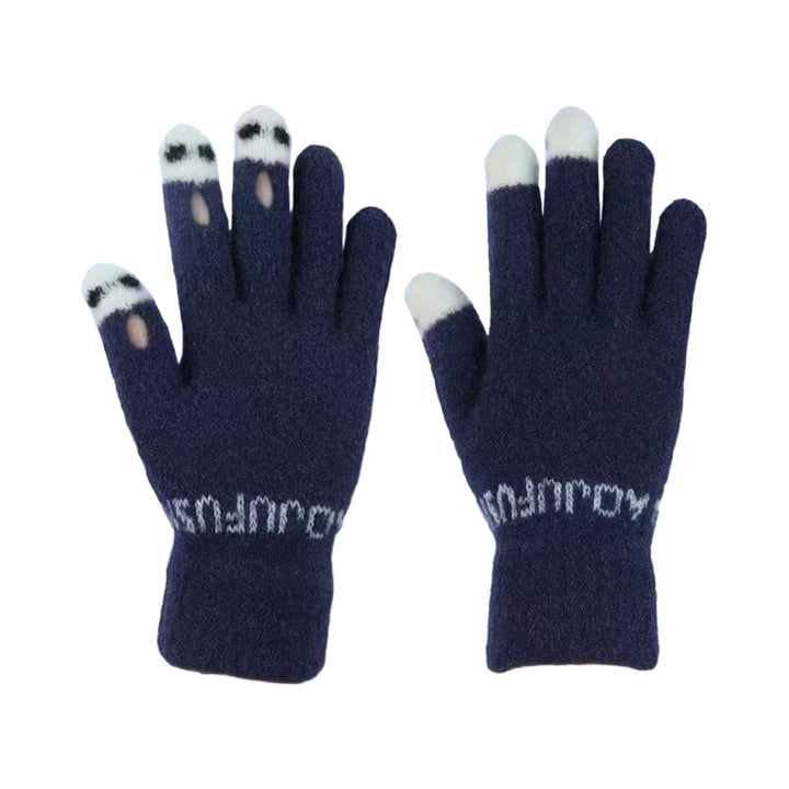 1 Pair Winter Gloves Cold Resistant Knit Thick Unisex Hollow Funny Cartoon Face Touch Screen Color Image 6
