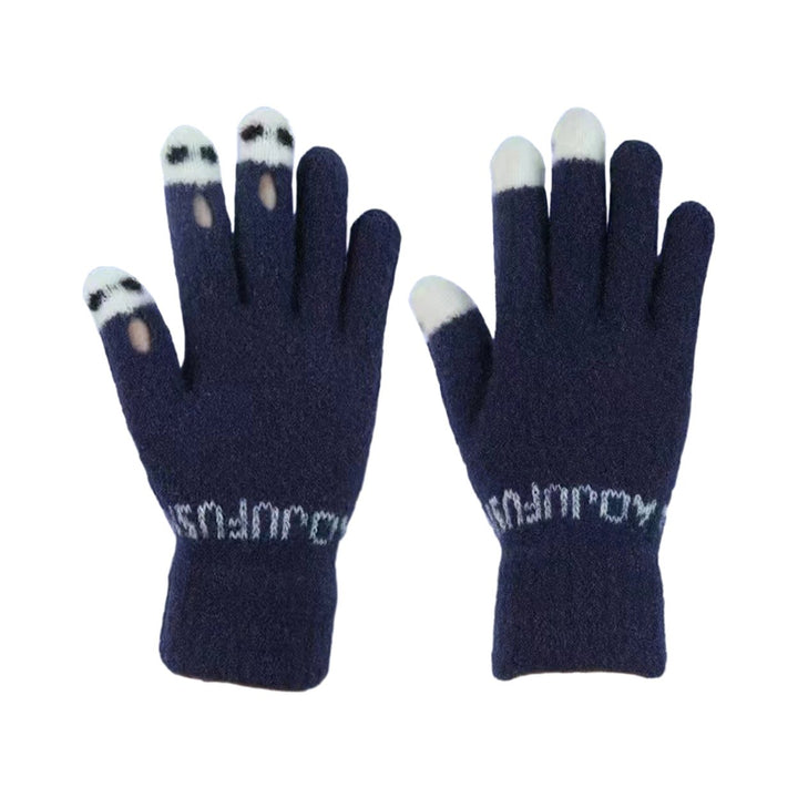 1 Pair Winter Gloves Cold Resistant Knit Thick Unisex Hollow Funny Cartoon Face Touch Screen Color Image 1