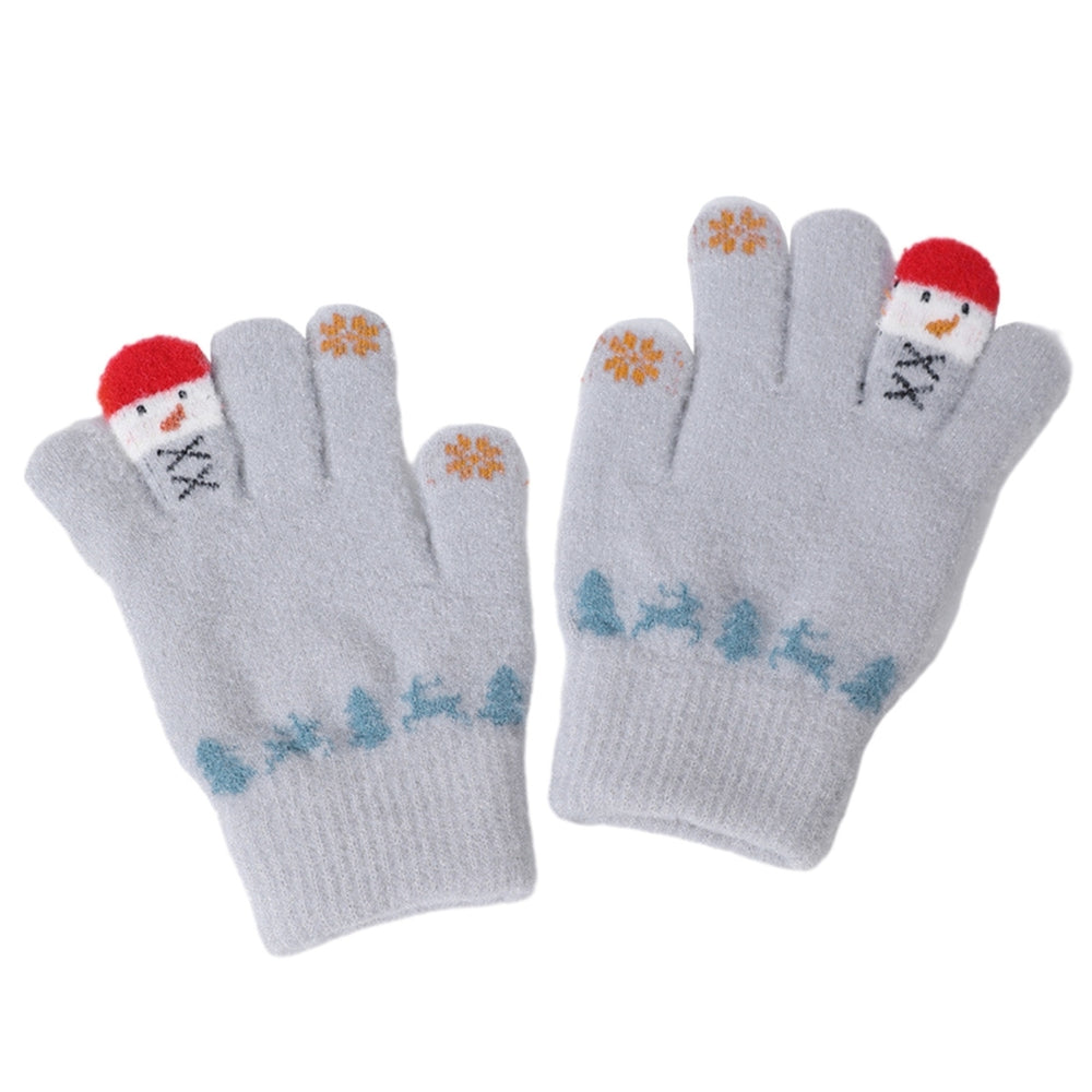 1 Pair Christmas Snowman Winter Gloves Knitted Thickened Full Finger Touchscreen Anti-slip Warm Image 2
