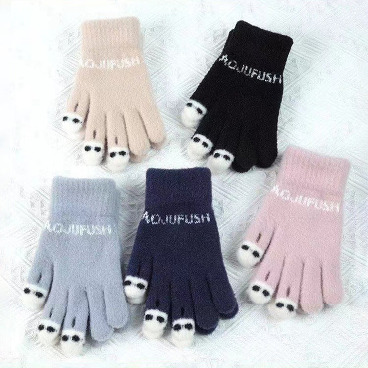 1 Pair Winter Gloves Cold Resistant Knit Thick Unisex Hollow Funny Cartoon Face Touch Screen Color Image 7