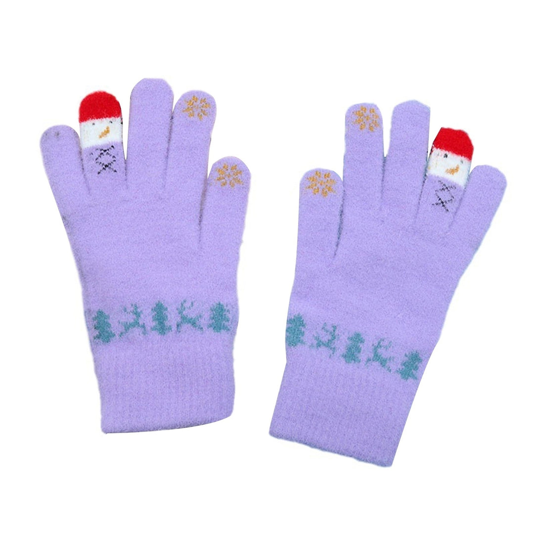 1 Pair Christmas Snowman Winter Gloves Knitted Thickened Full Finger Touchscreen Anti-slip Warm Image 3