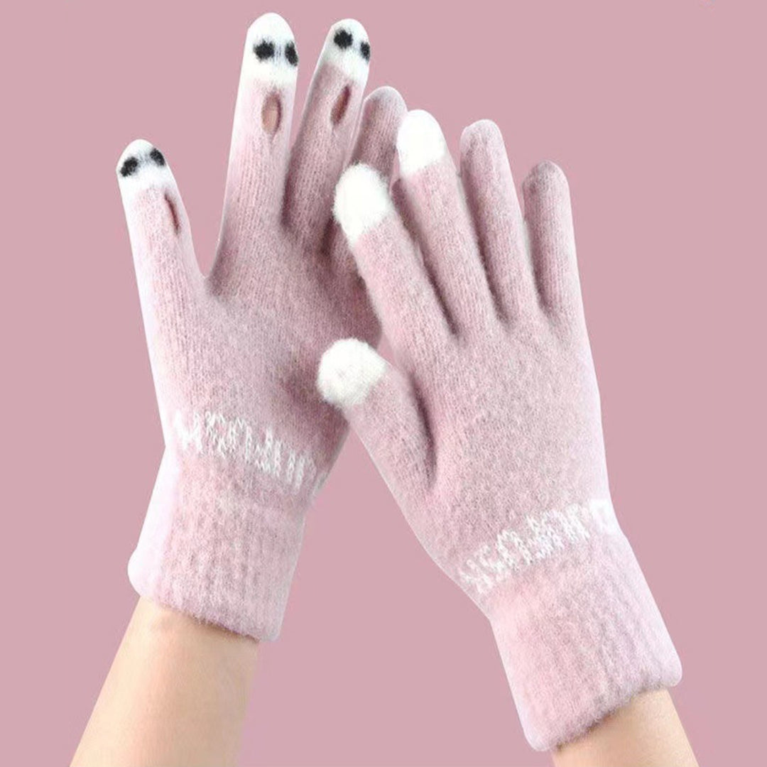 1 Pair Winter Gloves Cold Resistant Knit Thick Unisex Hollow Funny Cartoon Face Touch Screen Color Image 8