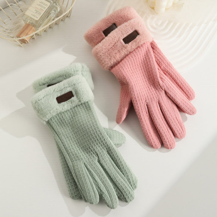 1 Pair Winter Warm Gloves Solid Color Fleece Lining Design Windproof Thick Thermal Touchscreen Gloves for Women Image 8