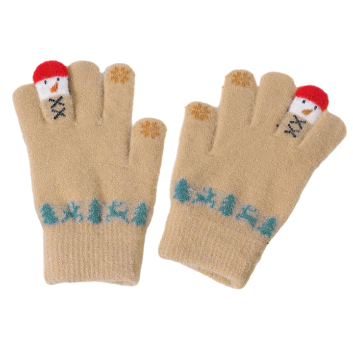 1 Pair Christmas Snowman Winter Gloves Knitted Thickened Full Finger Touchscreen Anti-slip Warm Image 4