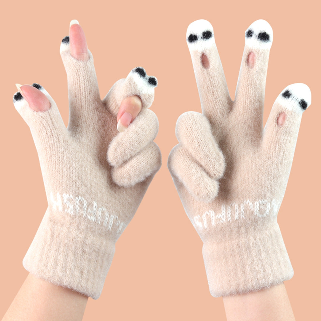 1 Pair Winter Gloves Cold Resistant Knit Thick Unisex Hollow Funny Cartoon Face Touch Screen Color Image 9