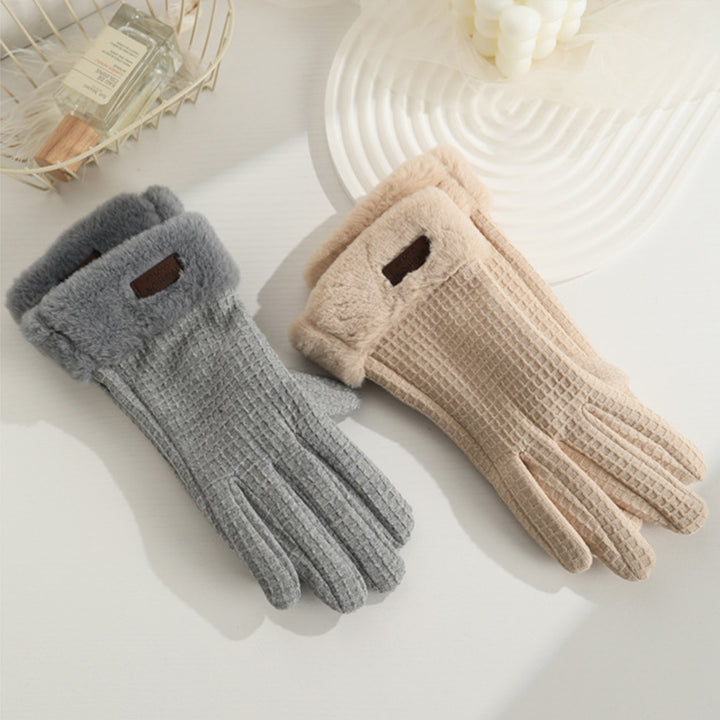 1 Pair Winter Warm Gloves Solid Color Fleece Lining Design Windproof Thick Thermal Touchscreen Gloves for Women Image 10