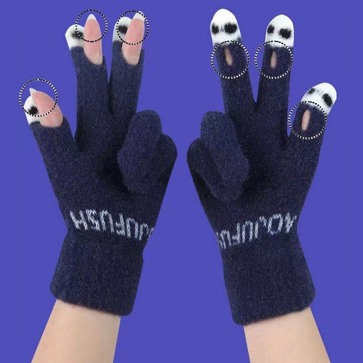 1 Pair Winter Gloves Cold Resistant Knit Thick Unisex Hollow Funny Cartoon Face Touch Screen Color Image 12