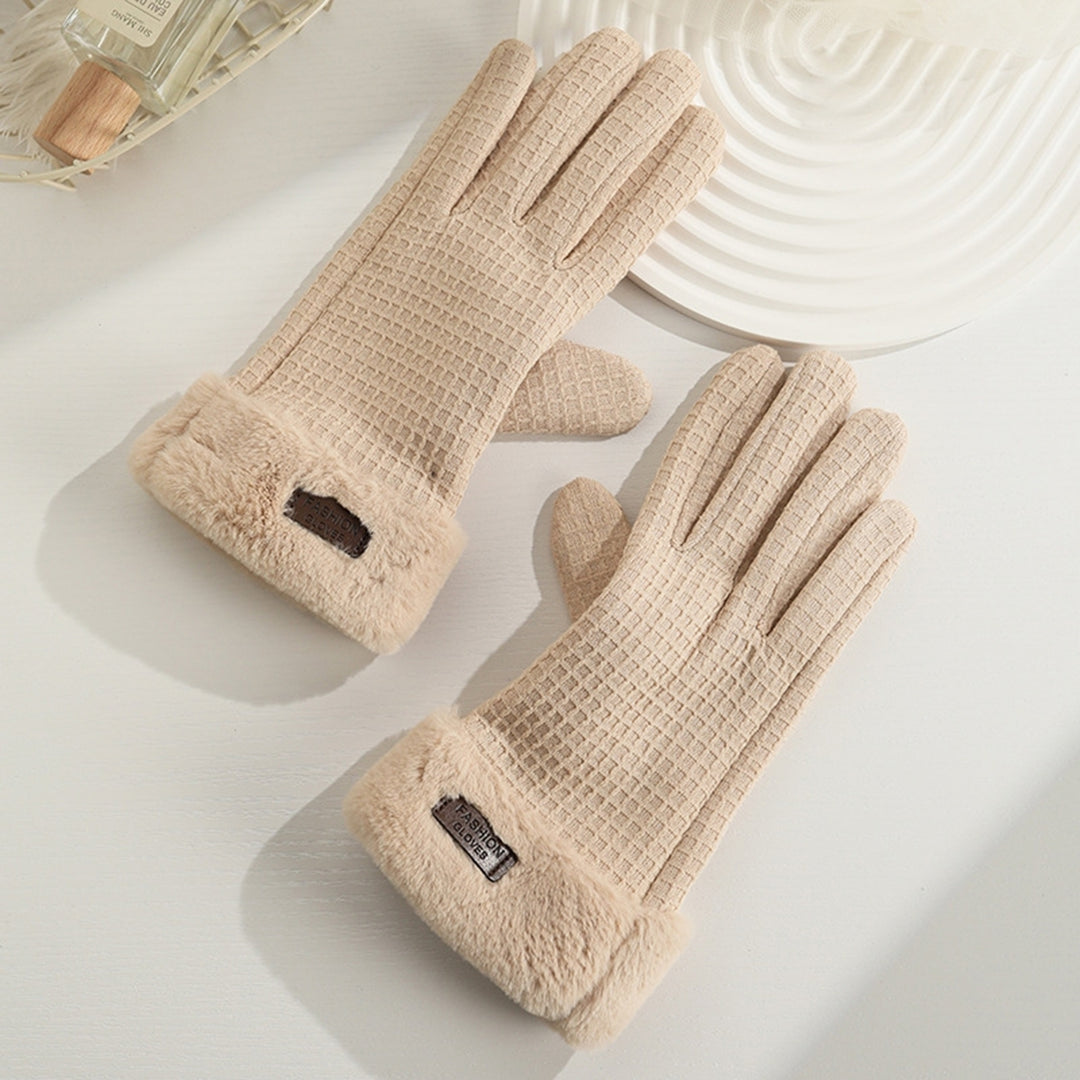 1 Pair Winter Warm Gloves Solid Color Fleece Lining Design Windproof Thick Thermal Touchscreen Gloves for Women Image 12