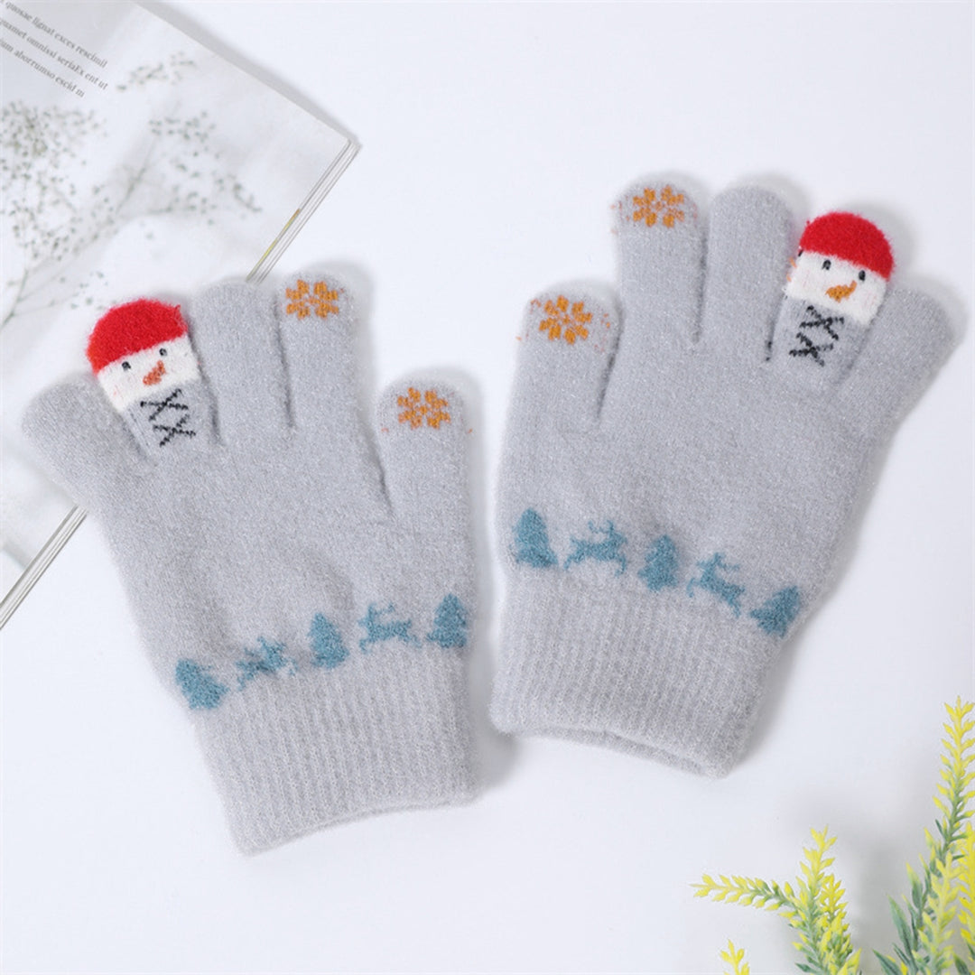 1 Pair Christmas Snowman Winter Gloves Knitted Thickened Full Finger Touchscreen Anti-slip Warm Image 8