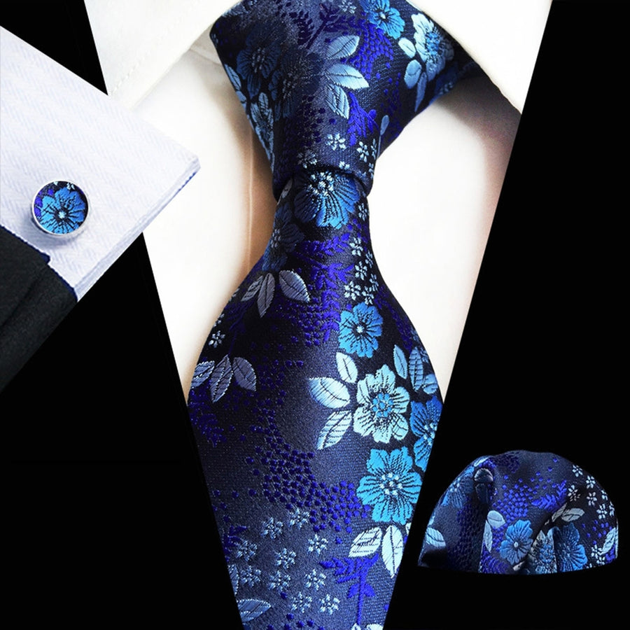 3Pcs/Set Men Exquisite Plum Pattern Tie Pocket Scarf Cufflinks Set Vibrant Color Tie Handkerchief Brooch Cufflinks Set Image 1