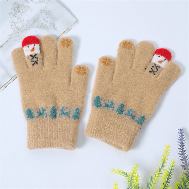 1 Pair Christmas Snowman Winter Gloves Knitted Thickened Full Finger Touchscreen Anti-slip Warm Image 9