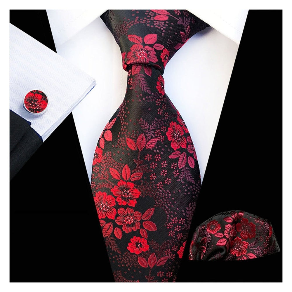 3Pcs/Set Men Exquisite Plum Pattern Tie Pocket Scarf Cufflinks Set Vibrant Color Tie Handkerchief Brooch Cufflinks Set Image 2