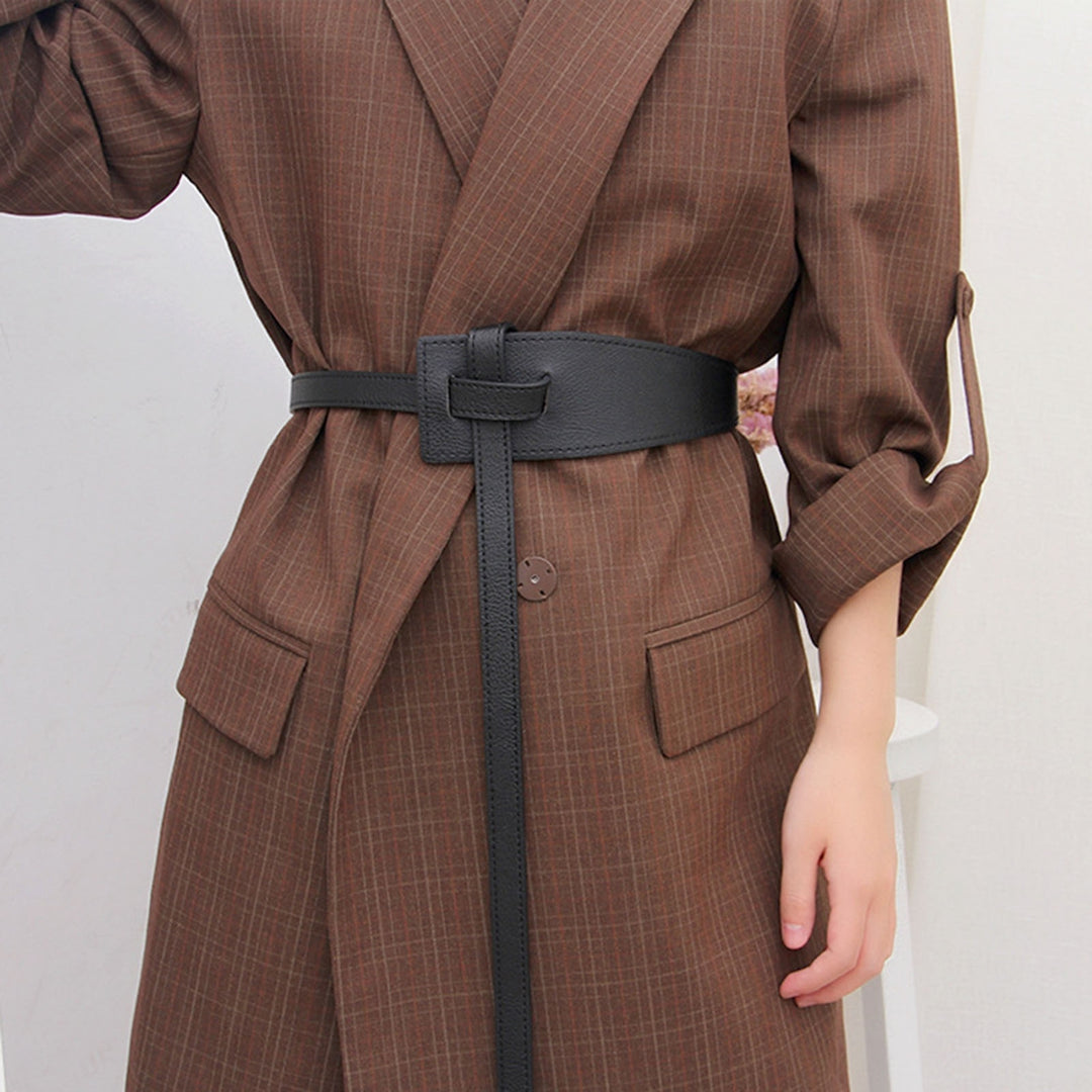 Korean Style Simple Women Faux Leather Belt Irregular Shape Adjustable Knot Long Waistband Suit Coat Corset Belt Fashion Image 6