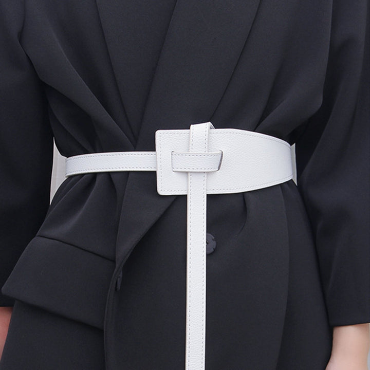 Korean Style Simple Women Faux Leather Belt Irregular Shape Adjustable Knot Long Waistband Suit Coat Corset Belt Fashion Image 7