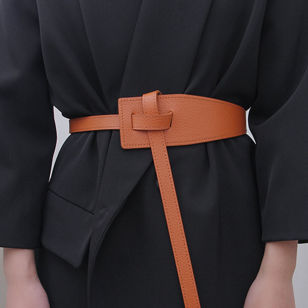 Korean Style Simple Women Faux Leather Belt Irregular Shape Adjustable Knot Long Waistband Suit Coat Corset Belt Fashion Image 8