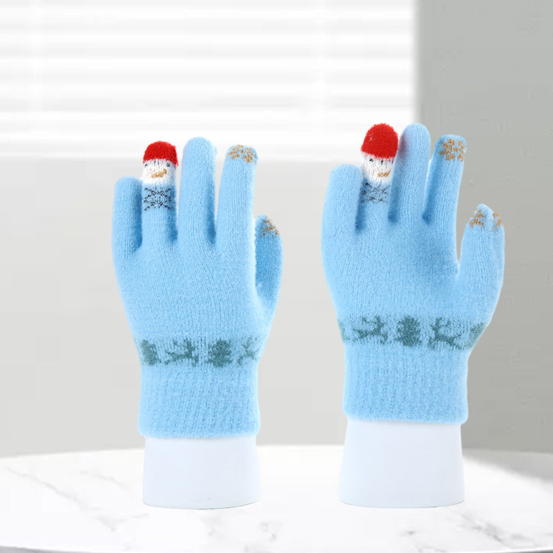 1 Pair Christmas Snowman Winter Gloves Knitted Thickened Full Finger Touchscreen Anti-slip Warm Image 11