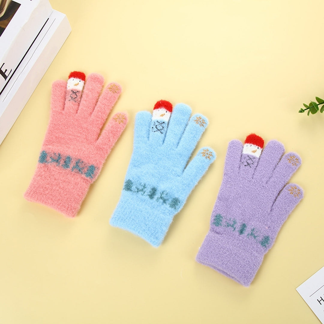 1 Pair Christmas Snowman Winter Gloves Knitted Thickened Full Finger Touchscreen Anti-slip Warm Image 12