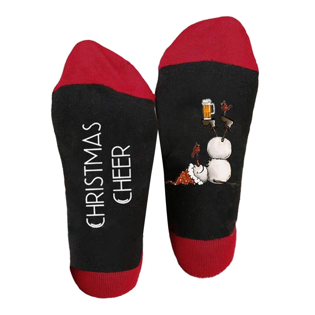 1 Pair Festive Christmas Socks Cute Snowman Bowknot Letters Print Mid Tube Winter Socks Holiday Gift Image 2