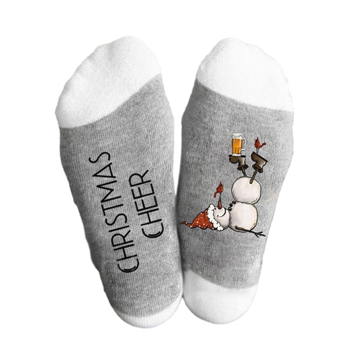 1 Pair Festive Christmas Socks Cute Snowman Bowknot Letters Print Mid Tube Winter Socks Holiday Gift Image 3