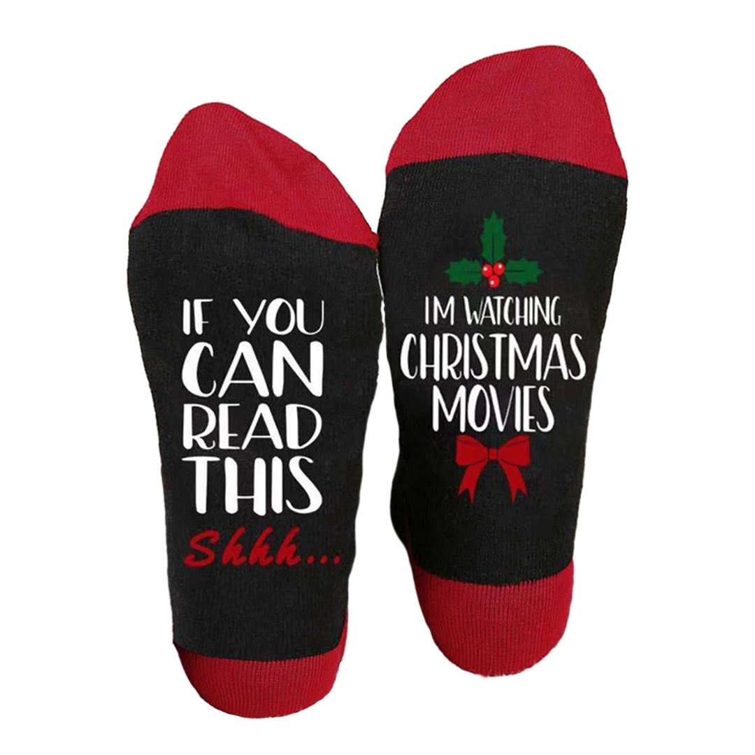 1 Pair Festive Christmas Socks Cute Snowman Bowknot Letters Print Mid Tube Winter Socks Holiday Gift Image 4
