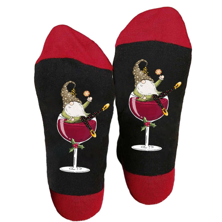 1 Pair Autumn Winter Women Men Mid-tube Socks Santa Claus Deer Snowman Wine Cup Pattern Color Block Long Socks Christmas Image 1