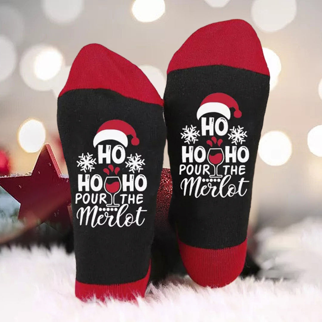 1 Pair Festive Christmas Socks Cute Snowman Bowknot Letters Print Mid Tube Winter Socks Holiday Gift Image 9