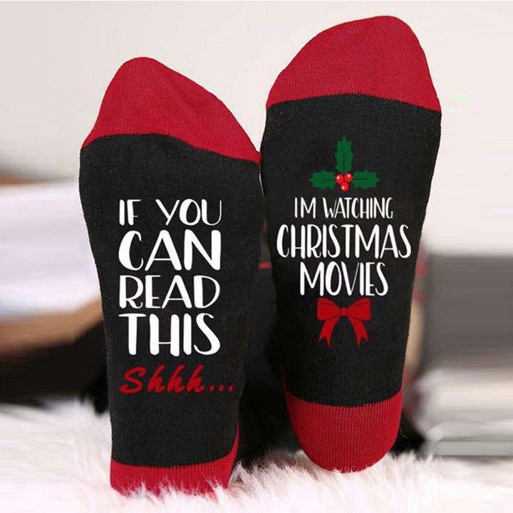 1 Pair Festive Christmas Socks Cute Snowman Bowknot Letters Print Mid Tube Winter Socks Holiday Gift Image 10
