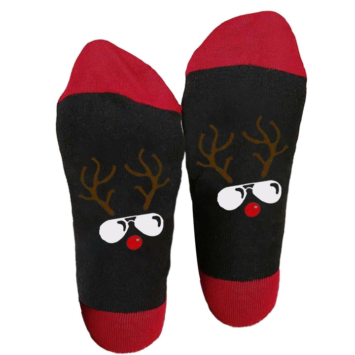 1 Pair Autumn Winter Women Men Mid-tube Socks Santa Claus Deer Snowman Wine Cup Pattern Color Block Long Socks Christmas Image 1