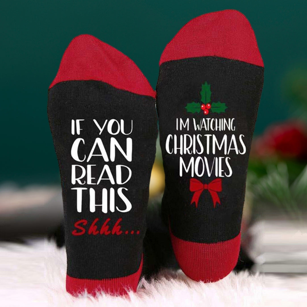 1 Pair Festive Christmas Socks Cute Snowman Bowknot Letters Print Mid Tube Winter Socks Holiday Gift Image 12