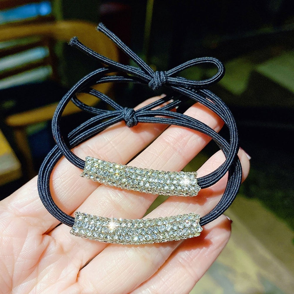 3Pcs Shining Rhinestones Inlaid Hair Rope Double Layer High Elastic Simple Hair Tie Girls Ponytail Holder Hair Image 2