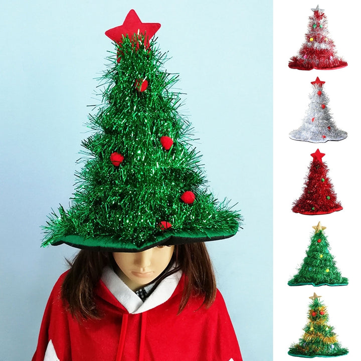 Christmas Tree Hat Topper Christmas Tree Decoration Star Plush Ball Rain Silk Decor Reusable Year Party Prop Unisex Image 1