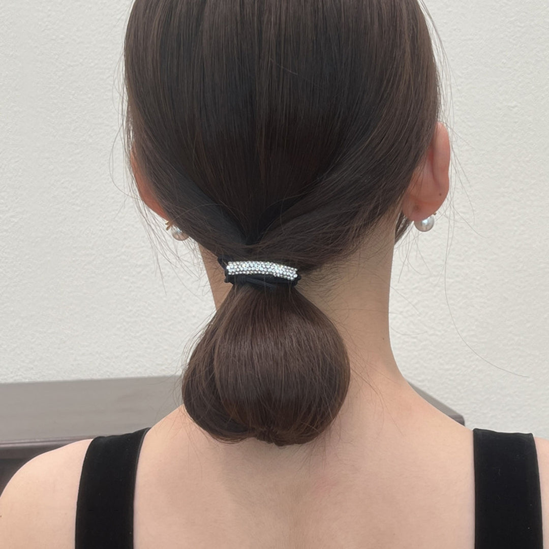 3Pcs Shining Rhinestones Inlaid Hair Rope Double Layer High Elastic Simple Hair Tie Girls Ponytail Holder Hair Image 4