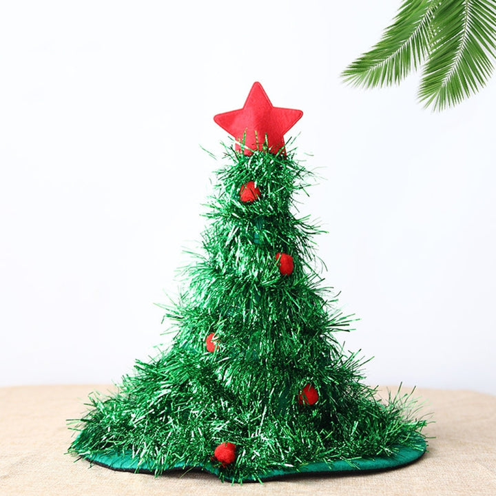 Christmas Tree Hat Topper Christmas Tree Decoration Star Plush Ball Rain Silk Decor Reusable Year Party Prop Unisex Image 12