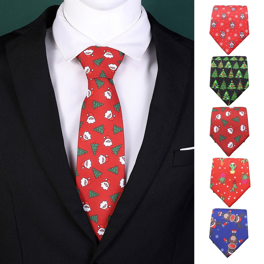 Men Necktie Christmas Cartoon Santa Claus Snowman Print Smooth Exquisite Adjustable Holiday Year Party Tie Suit Coat Image 1