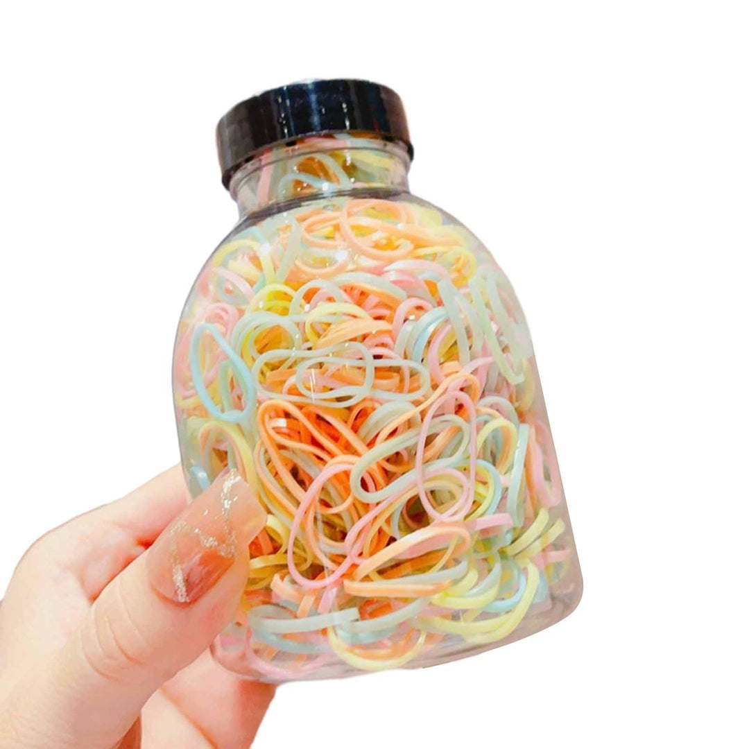 1 Bottle Hair Ties 1000 Pcs Multi Colors Disposable Mini Hair Rings Children Girls Rubber Bands Image 1